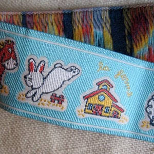 FRENCH farm animals jacquard ribbon in AQUA