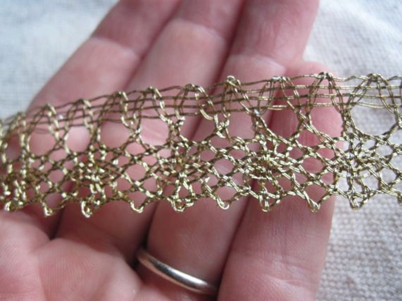 Metallic GOLD delicate flat cluney lace trim image 3
