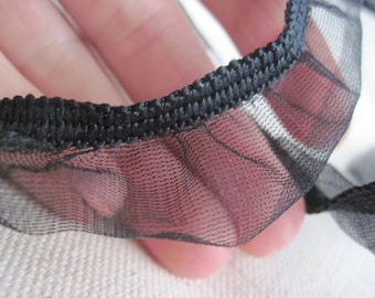 BLACK organza stretch ruffle trim