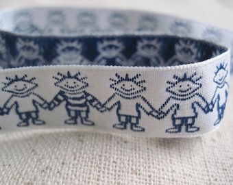 FRIENDS holding hands BLUE on WHITE ribbon