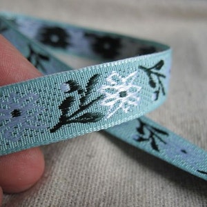 Winter blooms Jacquard Ribbon in AQUA