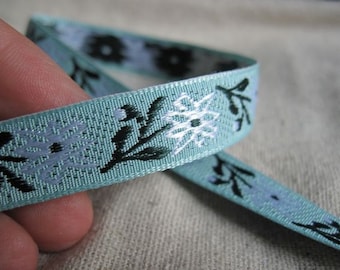 Winter blooms Jacquard Ribbon in AQUA