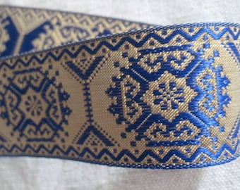 Geometric octagon jacquard ribbon in BLUE and GOLD