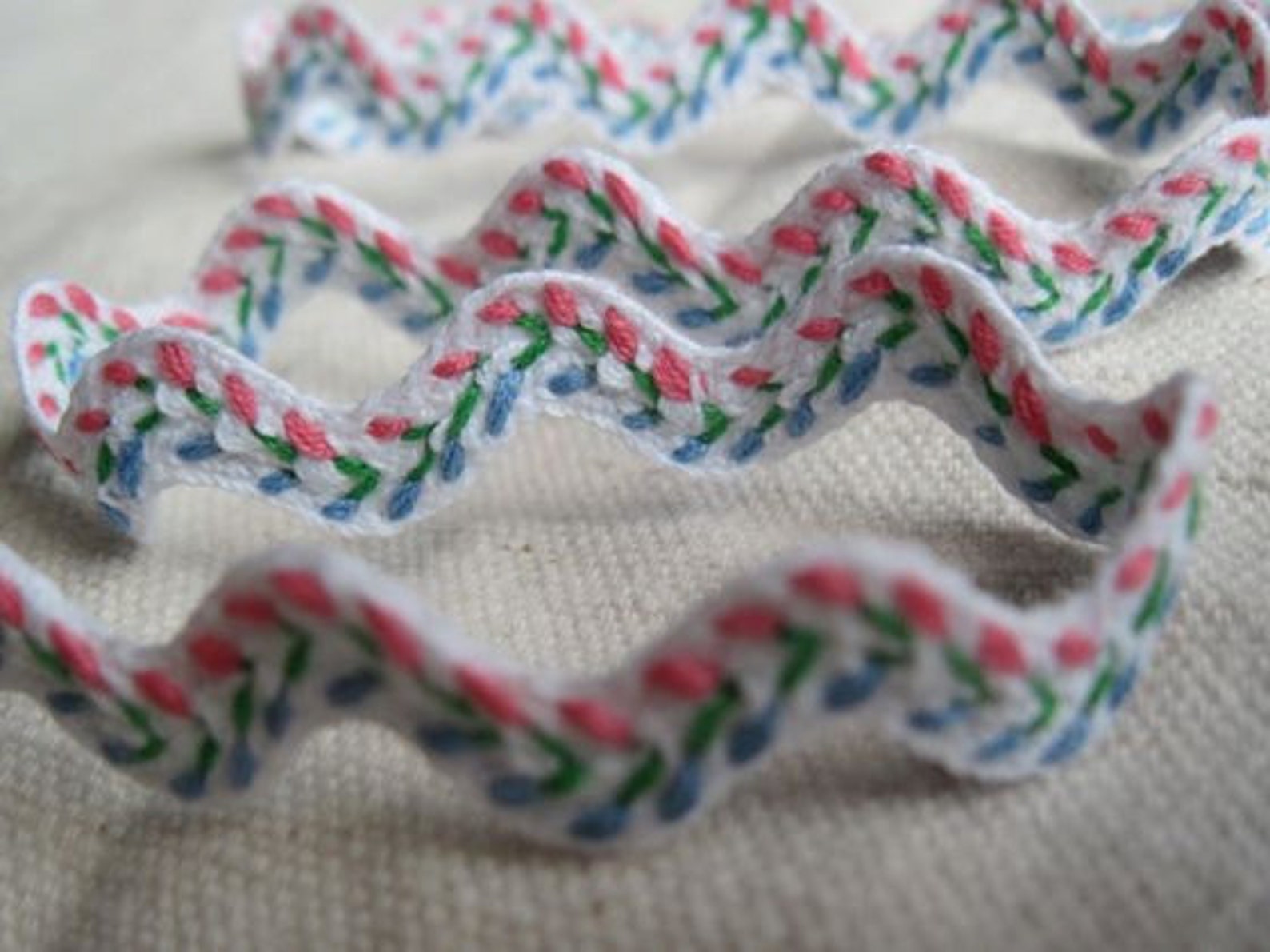 Sweet Stitch Ric Rac in PINK and BLUE on White Etsy