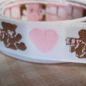 I HEART teddy bears ribbon in baby PINK