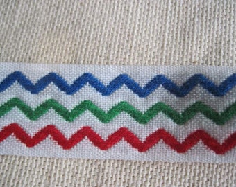 special order ZIG ZAG ribbon in Red Green and Blue on White