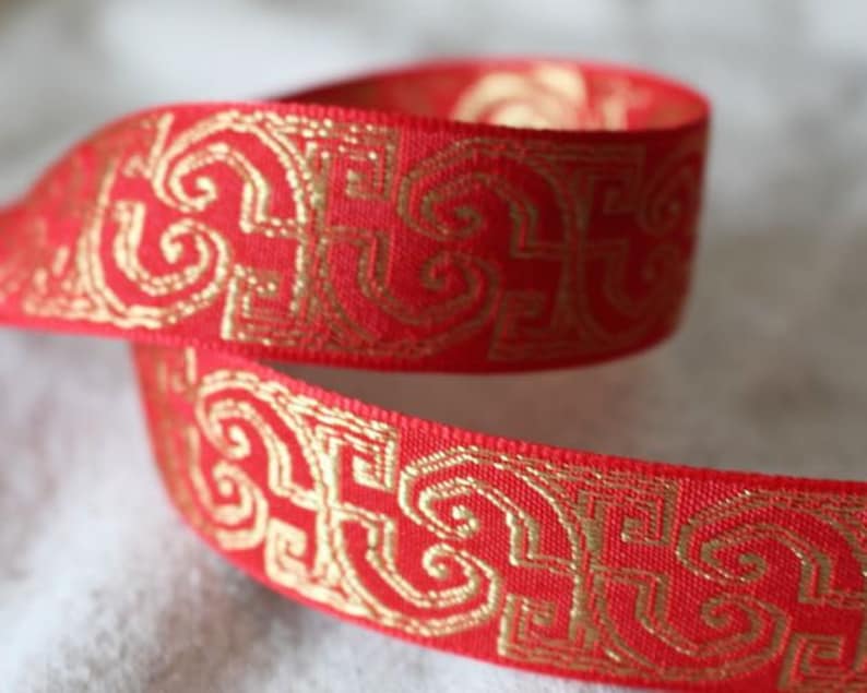 Red And Gold Patterned Ribbon RED and GOLD Insight Jacquard Woven Ribbon - Etsy