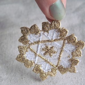GOLD and WHITE crochet lace Snowflakes applique