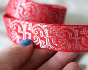 RED and SILVER Insight jacquard woven ribbon