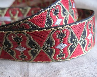 Wings of Sy Jacquard Ribbon  Metallic GOLD RED BLACK