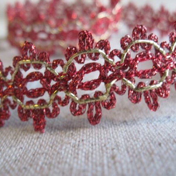 RED GOLD lacey  sparkle Trim