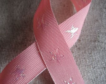 STARS jacquard woven ribbon in PEARLESCENT and light PINK