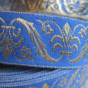 Corinthian Plume Jacquard Ribbon in GOLD on ROYAL Blue