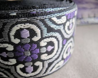 Caratacus jacquard woven ribbon in PURPLE and SILVER