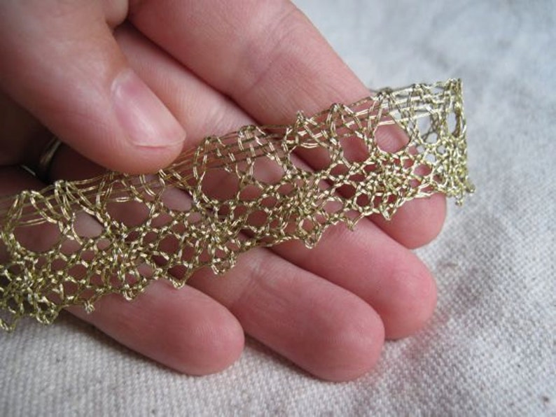 Metallic GOLD delicate flat cluney lace trim image 1