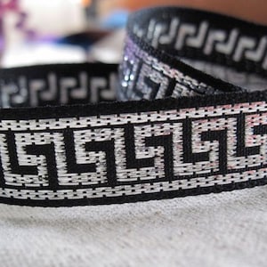 small GREEK key ribbon in BLACK and Metallic SILVER