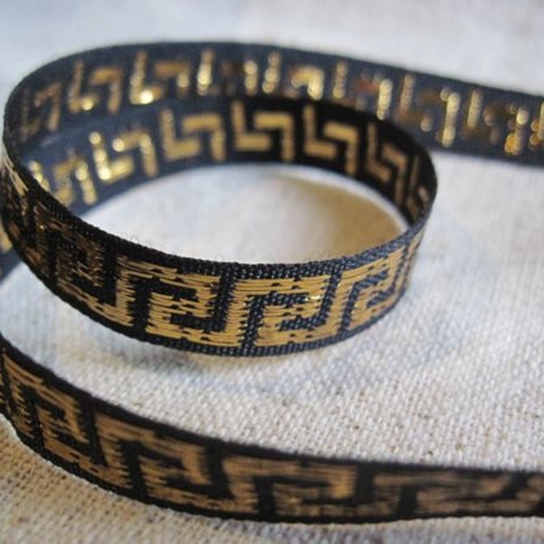 GREEK KEY gold on black jacquard small ribbon