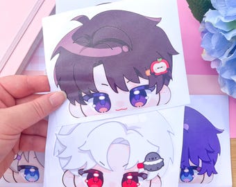 Love and Deepspace Chibi Mascot Clip Peeker Sticker | Waterproof Car Decal | Xavier Zayne Rafayel Sylus Caleb