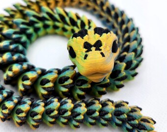 Articulated Snake, Yellow/Green/Blue, 3D Printed, 18.5" Long