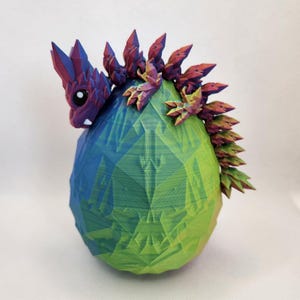 Crystal Dragon Baby and Egg with, Articulated, Rainbow, 3D Printed
