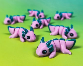 Mini Pink and Teal Axolotls - Pack of 7, 3D Printed