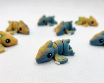 Mini Articulated Pterodactyls - Set of 7, 3D Printed - Orange/Green/Blue Rainbow Effect - 1.5 inches