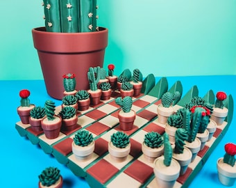 Juego de ajedrez enrollable de cactus, impreso en 3D