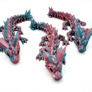 Crystal Baby Dragon – Shiny Teal Pink 3D Printed – Articulated Fantasy Creature Toy – Poseable, 6&quot; Long, Gift for Dragon Lovers