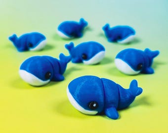 Mini Blue Whales - Pack of 7, 3D Printed