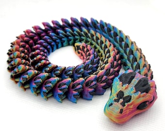 Rainbow Snake, Articulated, Rainbow, 3D Printed, 18.5" Long