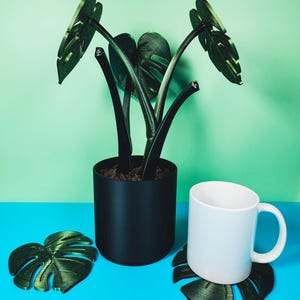 Dark Shiny Leaf Monstera Coaster Plant with Secret Compartment, 3D Printed