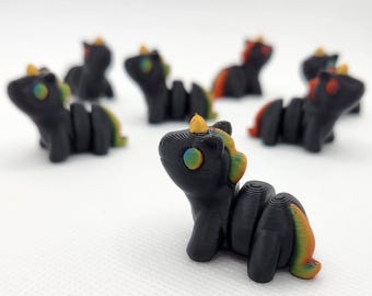 Set of 7 Rainbow & Black Articulated Unicorn - 3D Printed - 1.5 inches