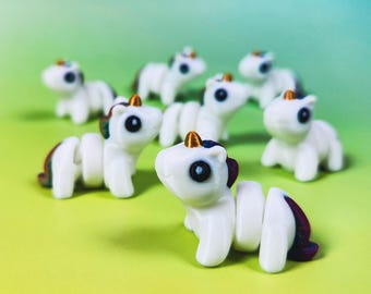 Conjunto de 7 Unicórnios Articulados Arco-Íris e Branco - Impressos em 3D - 3,8 cm (1,5 polegadas)
