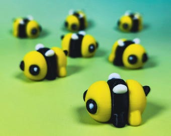 Mini Black, White, and Yellow Bumble Bees - Pack of 7, 3D Printed