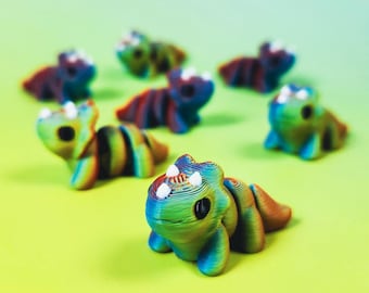 Mini Articulated Triceratops- Set of 7, 3D Printed - Rainbow Effect - 1.5 inches