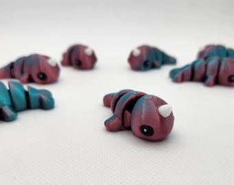 ミニイッカク7体セット、ティール/ピンクの光沢、関節式、3Dプリント