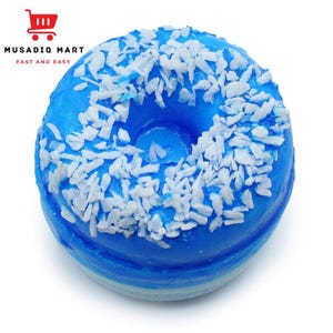 Blue Donut Bath Bomb – Handmade Fizzy Bath Treat with Coconut Topping