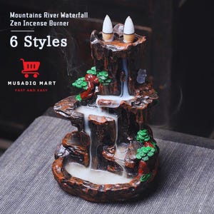 Backflow Incense Burner | Waterfall Smoke Fountain | Aromatherapy Censer | Mountain River Holder | Home Decor | Zen Gift
