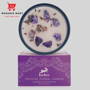 The Moon Candle, Amethyst Candle, Lavender Scented Candle, Purple Crystal Magic Flower Candle, Spiritual & Meditation Candle