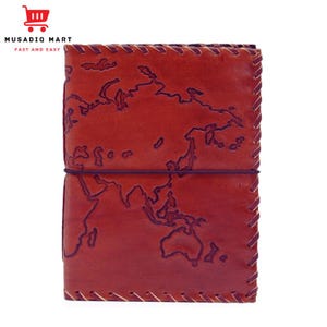 Diario de viaje de cuero con funda, diario con mapa del mundo, cuaderno de escritura encuadernado en cuero, cuaderno de cuero marrón claro, 96 páginas - 17 x 13 cm