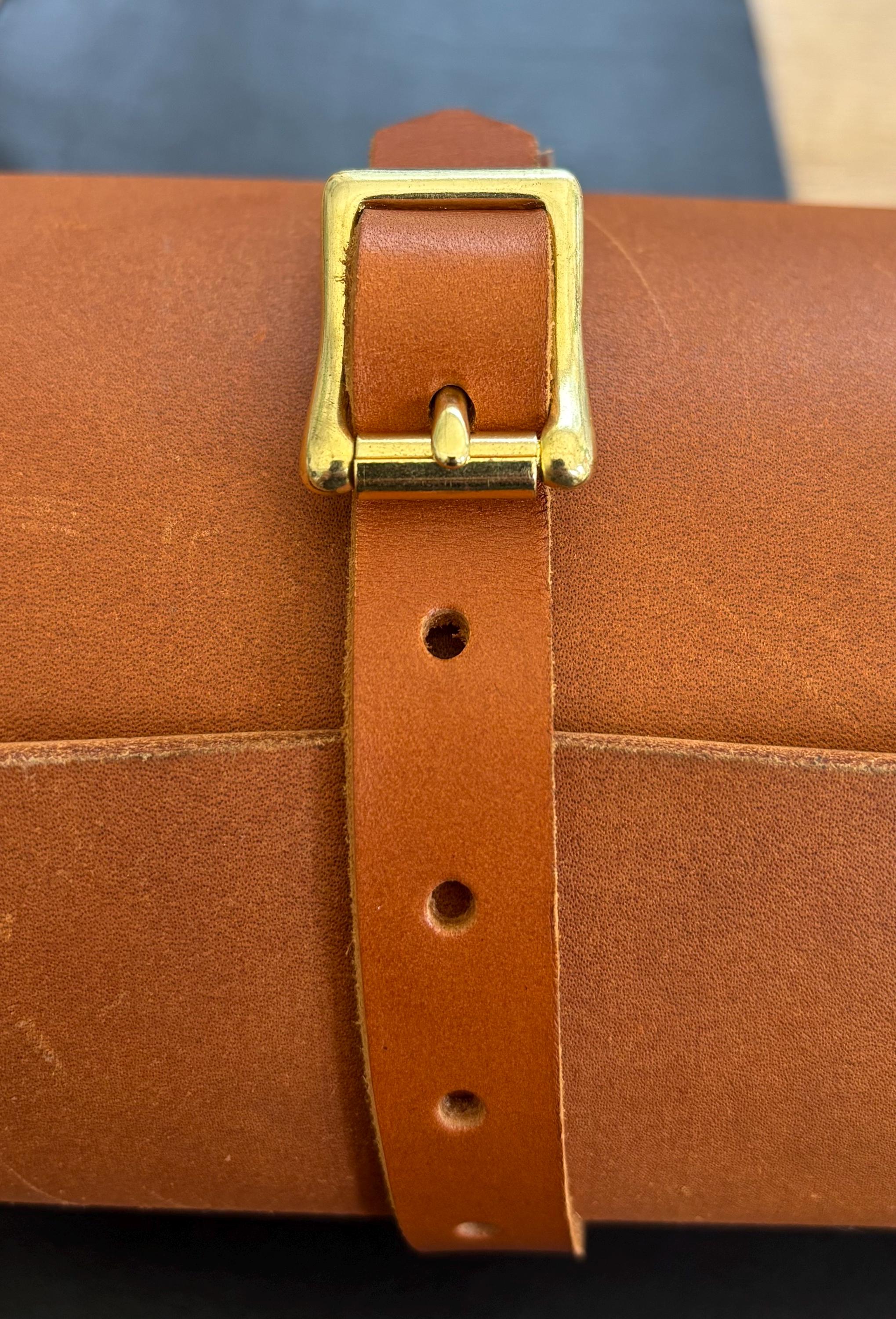 Utility Strap Full Grain Leather Tan Heavy Duty Strong 5/8" (16mm) wide brass roller buckle camping military versatile