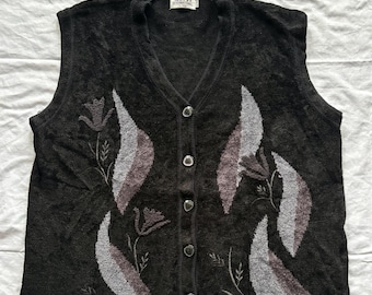 Vintage Moffi 90s Sweatervest | Soft Knit | Blue Floral Abstract Pattern
