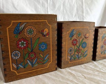 Boîtes de rangement, boîtes de rangement ou jardinières papillon florales rétro vintage | Lot de 3