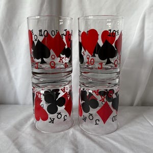 Ensemble de 4 verres de lowball vintage, rouge et noir, poker, gobelets, verres de bar, salle de jeux, homme des cavernes, fête des pères, cadeau petit ami