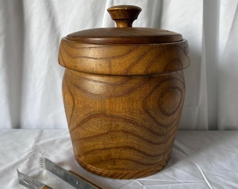 Wiaderko do lodu MCM z japońskiego drewna liściastego o pojemności 2 l z pasującymi szczypcami | Suzuki Wood | Vintage Barware