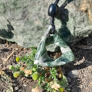 Siberian Jadeite &quot;Tri- mobius&quot; pendant necklace. AAA green and white  jadeite of unknown origin. Hand carved in Washington state.