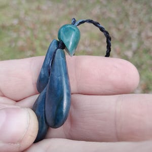 Translucent Jade Raindrops pendant necklace. AAA Washington &quot;Blue dream&quot;  Jade Hand carved in Washington state with Guatemalan  accent bead