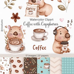 Kaffee mit Capybaras ckiparts,süßes Capybara in png,süßes kawaii Capybara,kawaii Tier Illustration Set,Capybara Digital Druckbares Papier