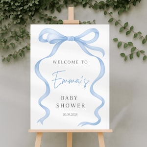 Editable Blue Bow Baby Shower Welcome Sign, Blue Bow Welcome Sign, Welcome Sign Printable, Boy Baby Shower Welcome, Shower Sign Template