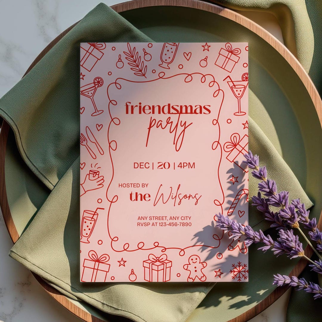 Friendsmas Invitation Template, Friendsmas Invite, Editable Christmas